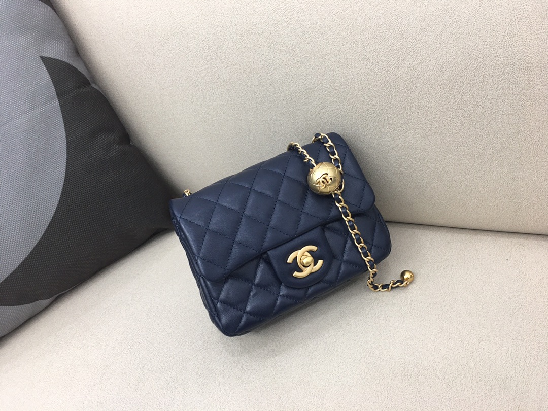 Mini Classic Flap Lambskin Bag AS1786 Dark Blue/Gold